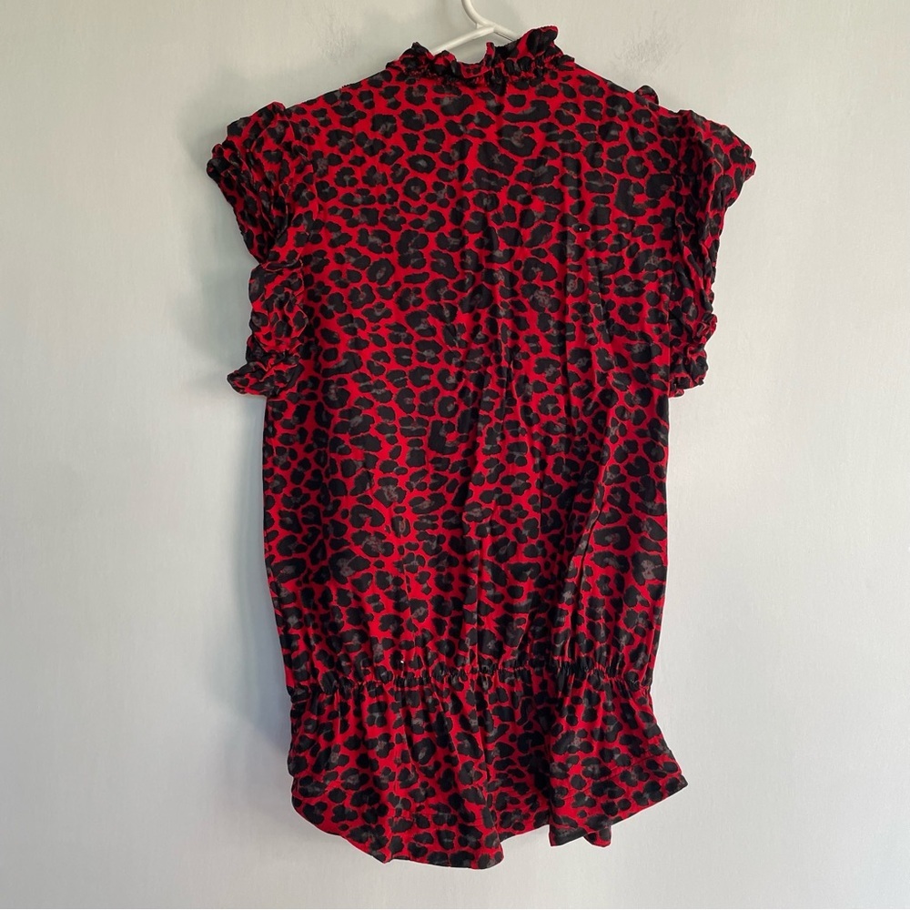 Zadig & Voltaire Tibo Print Leopard Ruffle Red Black Sleeveless Tassel Size S - Picture 4 of 12